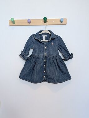 Ralph Lauren - 9M - Denim Dress For Baby Girl - Blue Cottagecore Cowgirl